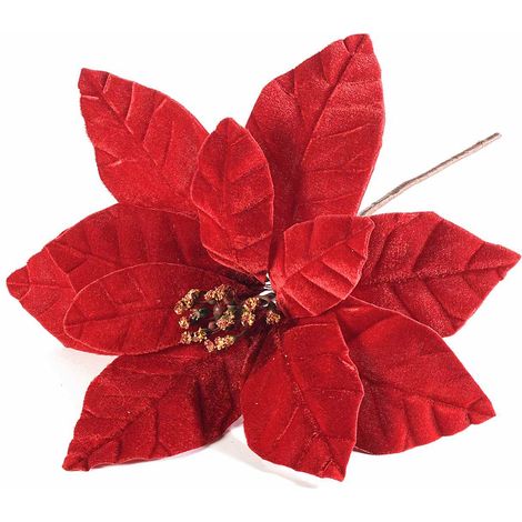 Stelle di Natale pick in velluto rosso con gambo, pistilli glitterati e petali modellabili, set da 12 pezzi, Ø 32 cm x 25 H