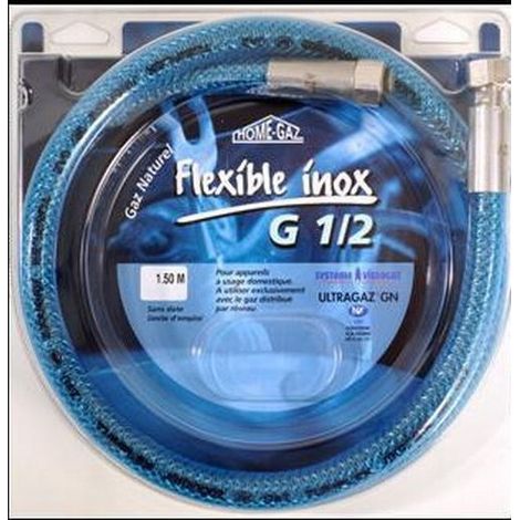 Sanitaire-Distribution – Flexible inox gaz naturel 1.50 m – Tuyau flexible avec filetage plomberie – Pression nominale 4 bar – Certifié pour installations gaz (1/4)