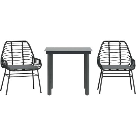 Maison Exclusive - 3-tlg. Garten-Essgruppe mit Kissen Schwarz Pol