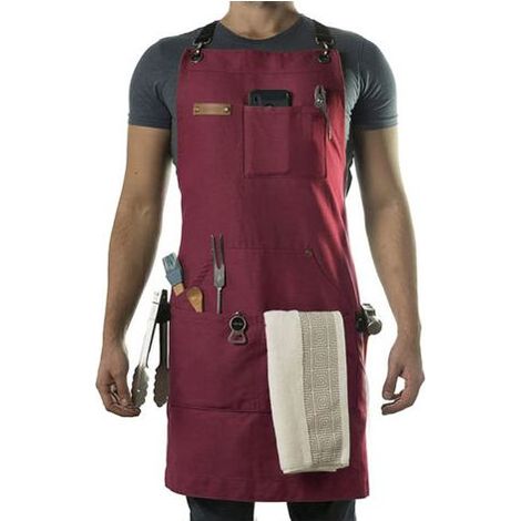 Tablier de cuisine professionnel en coton épais 10 oz – Taille ajustable jusqu'au XXL – 4 poches – Lavable en machine (1/5)