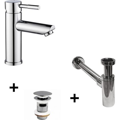 Grifo de caño bajo + tapón CLINT + sifón SIMON