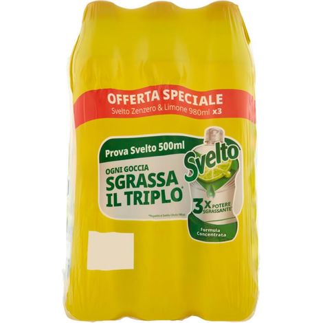 SVELTO DETERSIVO PIATTI TRIPACCO FORMULA CONCENTRATA ZENZERO LIME 980 ML X3 (1/3)