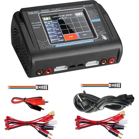 Chargeur RC HTRC T240 150W AC 240W DC 10A Double Écran Tactile Lipo Li-ion LiFe NiCd NiMH LiHV Pb Smart Batterie Voiture (1/5)