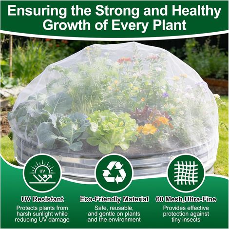 Cage de protection carré potager rond, filet anti-oiseaux et anti-insectes pour fleurs et légumes, Composition : 1 pièce, 70 × 65 cm, Couleur : blanc (1/5)