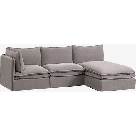 Divano chaise longue modulare Grace a 3 pezzi in lino e cotone SKLUM            