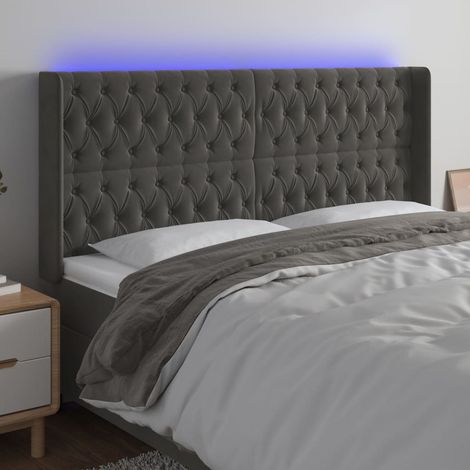 vidaXL Tête de lit à LED Gris foncé 203x16x118/128 cm Velours (1/5)