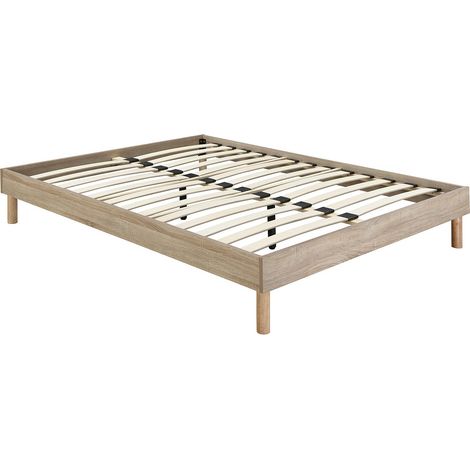 Vente-Unique – Sommier à lattes 160 x 200 cm – Naturel clair – 28 lattes actives – Charge maximale 350 kg – Pieds en bois déco (1/3)