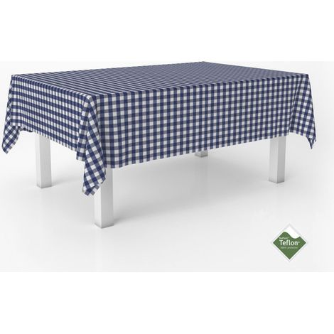 Nappe Vichy Carreaux Moyens Anti-Taches Ronde 140 cm Bleu Marine (1/5)