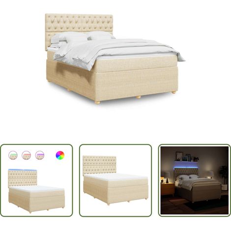 vidaXL Sommeil réparateur - Sommier à lattes de lit avec matelas Crème 140x190 cm Tissu (1/5)