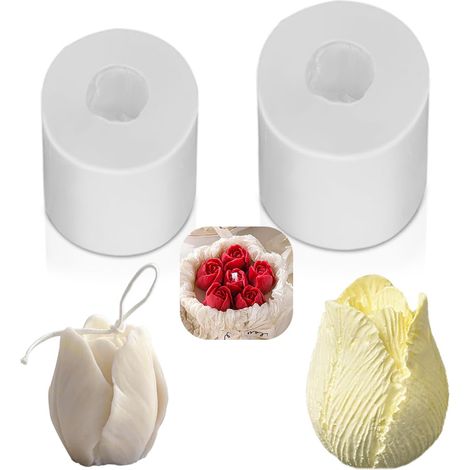 Lot de 2 moules en silicone en forme de tulipe - Moule à bougie 3D - Moule en silicone pour la fabrication de bougies parfumées faites à la main, de savons, de plâtre en résine, etc. (1/5)