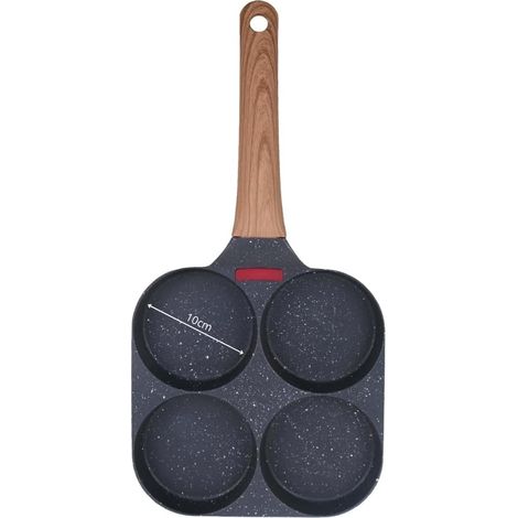 Poêle 4 Cavités Antiadhésive en Fonte d’Aluminium , Tous Feux Dont Induction , Cuisson Rapide et Homogène pour Pancakes, Blinis, Œufs, Burgers , Indicateur de Chaleur , Manche Ergonomique (1/5)