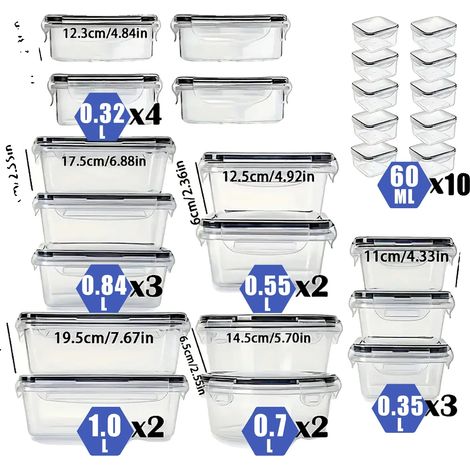 Recipientes para almacenar alimentos, diseño hermético, apilables para un fácil almacenamiento, 26 piezas. (1/2)