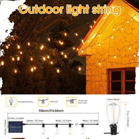 Solarbetriebene Lichterkette, wasserdicht, dimmbar, 9 m, 25 Glühbirnen (1/2)