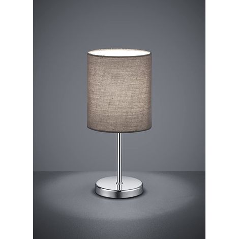 LED Tischleuchte Chrom mit Stoffschirm in Grau, Höhe 28cm (1/5)