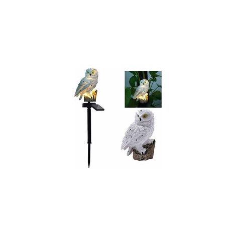Lampe solaire de jardin en résine forme de chouette, étanche, blanche – (1/5)