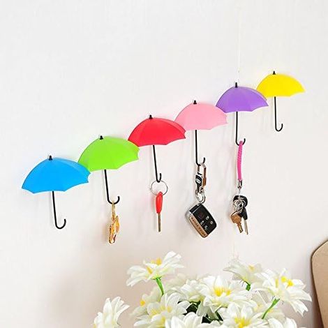 Filiyano-Crochets pour clés, crochets muraux pour parapluies, lot de 6, adhésifs et colorés, pour la cuisine et la salle de bain. (1/5)
