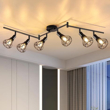 Plafonnier Industriel Spots, Avec Douille E14 Spots de Plafond, luminaires Intérieur 6 Spots LED Orientable pour Interieur Cuisine Chambre Salon Couloir Galerie Max 30W(Sans Ampoule) (1/5)