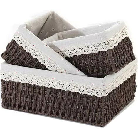 Lot de 3 paniers de rangement bohèmes tressés, ensemble pour l'organisation de la maison et cadeau, articles ménagers (marron) (1/5)