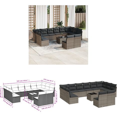 13-tlg. Garten-Sofagarnitur mit Kissen Grau Poly Rattan - Gartenmöbel - Outdoor Möbel - Rattan Sofa - Lounge Set - Esstisch - Home & Living (1/3)