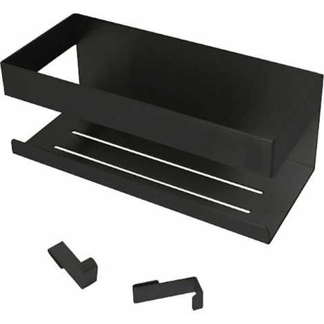Etagere Douche, Étagère Douche Sans Percage, Étagère Salle de Bain Inox, Rangement Douche, Adhésif Pose Serviteur de Douche pour Shampooing, avec Lot de 2 Crochets, Noir Mat BLOW (1/5)