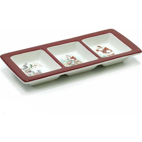 Antipastiera a 3 scomparti in bianco e rosso decoro babbo natale decorazione tavola natalizia idea regalo in porcellana (1/2)