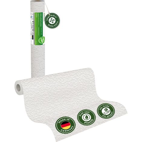 Raufasertapete Papiertapete – GRANDIOSO Strukturtapete Raufaserstruktur, XXL 15,00 m x 0,53 m, überstreichbar, atmungsaktiv, Made in Germany – Veluxis