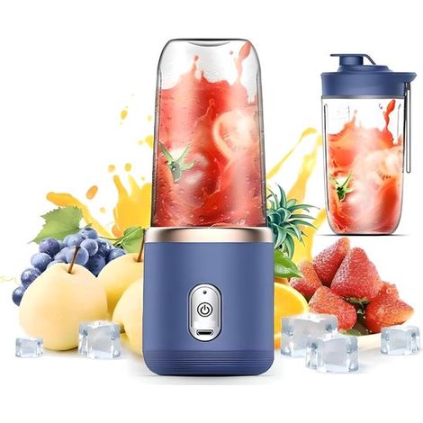 Batidora portátil de 412 ml zumos batidos 6 cuchillas, Potente batidora Fusion función carga USB, viajes actividades aire libre (azul marino) (1/5)