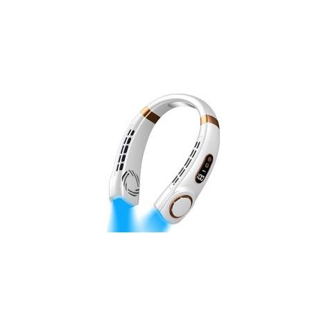 Ventilateur de cou portable à LED, 5 vitesses de ventilation réglables, rechargeable par USB, pour femme, camping, voyage, extérieur, blanc (1/5)