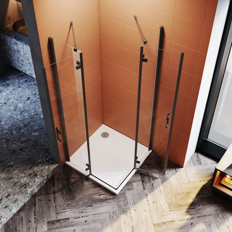 SONNI Duschkabine Eckeinstieg Falttür 90x90x195cm Duschabtrennung 6mm NANO ESG- Sicherheitsglas Schwarzer Aluminiumrahmen (1/5)