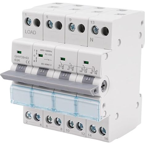 Commutateur 4P 63A séparateur de charge Dual Power Manual Transfer Isolating Switch AC 400V avec double puissance avec indicateur de puissance, montage sur rail DIN. (1/5)