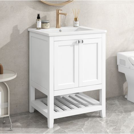 Mueble de baño con lavabo 60 cm blanco, lavabo de cerámica, sobreponer DESVIAE (1/5)