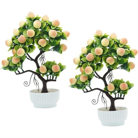 Lot De 2 Arbres Fruitiers Artificiels Pêcher en Pot, Simulation De Bonsaï, Décorations Végétales Artificielles sans Entretien, Décor De Table Et Bureau pour Intérieur Et Jardin (1/5)