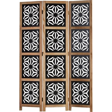 Paravento in 3 pannelli divisori in legno e MDF nero 170x120 cm PAR06089