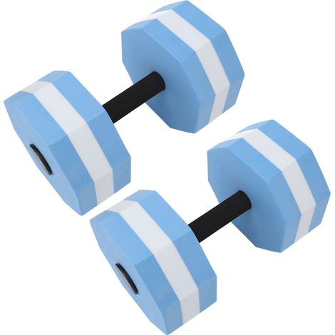 Ensemble de 2 haltères en mousse EVA haute densité pour exercices aquatiques, pour hommes et femmes, piscines intérieures, fitness aérobique, rééducation, forme diamant, bleu et blanc. (1/5)