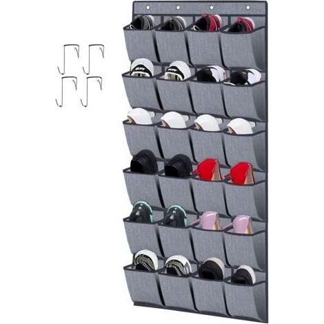 Range-chaussures à suspendre sur la porte 24 poches – Dimensions 56 x 156 cm – Matériau non-tissé – Crochets inclus pour installation facile (1/5)