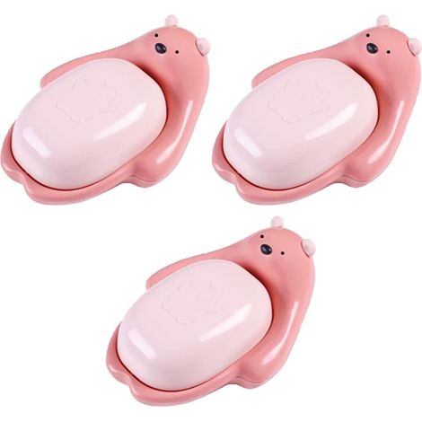 Lot de 3 porte-savons en PP réglables avec spray, disque créatif, boîte de rangement pour salle de bain, douche, comptoir – Rose–DELKEVIC (1/5)