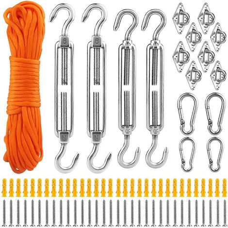 Zubehör für Sonnensegel, robuste Befestigung, Garten, Terrasse, Überdachung, Montagesatz, 6 mm - strapazierfähiges Outdoor-Material für Sonnenschutz.