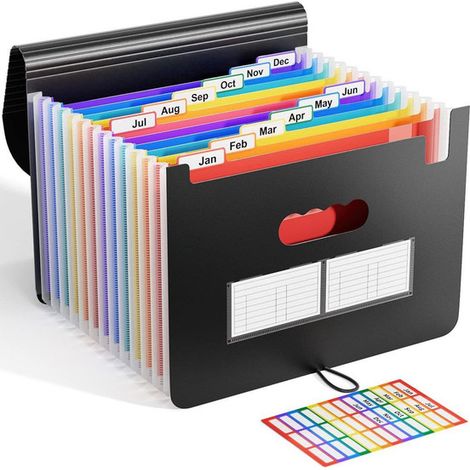 Dokumentenmappe A4 mit 13 Fächern, Fächermappe aus PP mit Deckel und farbigen Tabs, tragbare Akkordeonmappe für Dokumente, Unterlagen und Büro, 1 Stück (1/5)