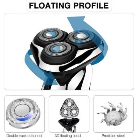 (Noir)Rasoir Electrique 4 en 1 Homme Humide & Sèche Rasoir Rechargeable avec 3D Têtes Rotatives Ecran LCD Rasoir portable, Noir (1/4)