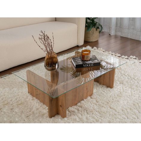 Dmora - Wohnzimmertisch Kallias, Niedriger Wohnzimmertisch, Kaffeeregal, Couchtisch für Sofa, 105x65 h30 cm, Kiefer (1/5)