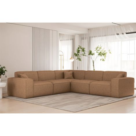 Ecksofa Designersofa CELES PREMIUM in Stoff Artico Rostbraun Seite Universal