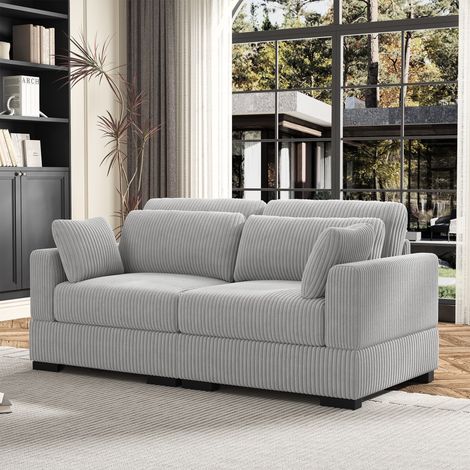 2-Sitzer Sofa (Loveseat), mit Rückenlehne und Armlehnen, Kissen, Cordstoff, hochdichter Schaumstoff, für Wohnzimmer und Schlafzimmer, Grau