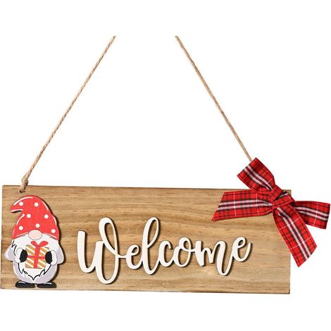 Décorations de Noël en bois : Porte-étiquette « Poupée naine sans visage » avec nœud décoratif pour porte (1/5)