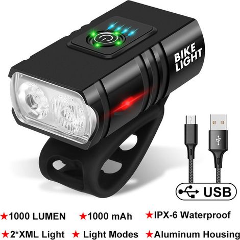 Phare de vélo T6 avec indicateur de batterie, chargement USB, faisceaux de proximité et de longue portée, rechargeable pour VTT. (1/5)