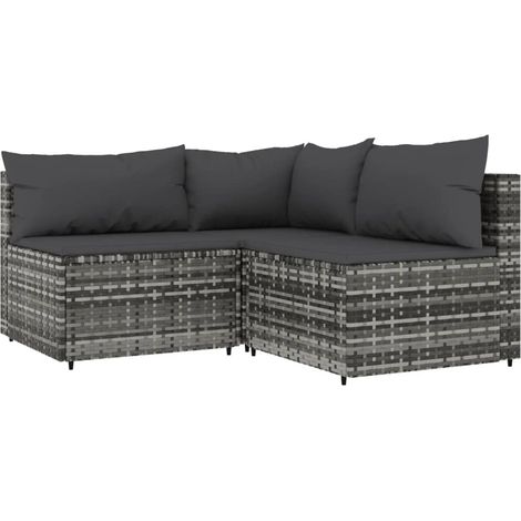 Salon de jardin 3 pcs avec coussins Gris Résine tressée (1/5)