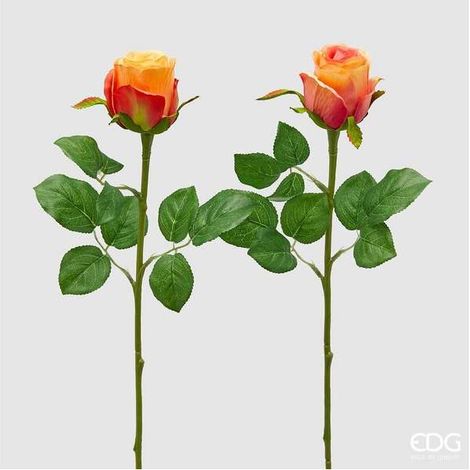 EDG Enzo De Gasperi Rosa Bocciolo Olis 3 Fg Ramo Ass. H 51 Cm Pianta Artificiale Arancione 1 Pz