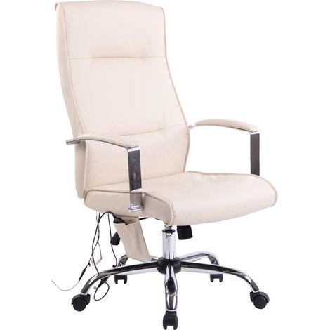 Fauteuil de bureau sur roulettes fonction massage mécanisme de balance en PVC crème 100002607