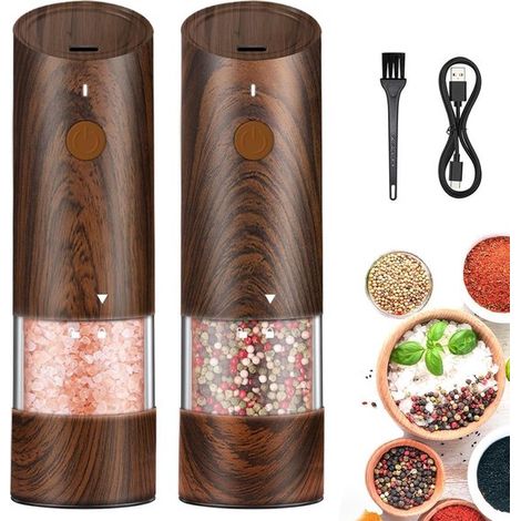 Dos molinillos eléctricos de sal y pimienta, un molinillo de pimienta automático recargable con 6 niveles de picante e iluminación LED.