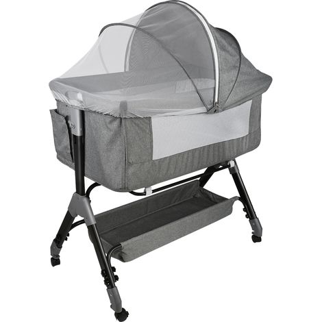Hofuton Lit Berceau Cododo Bébé, Dormir Ensemble en Toute Sécurité, Matelas Confort, Côtés en Filet, 4 Roues, Lit d'enfant Portable pour Nouveau-né, Gris