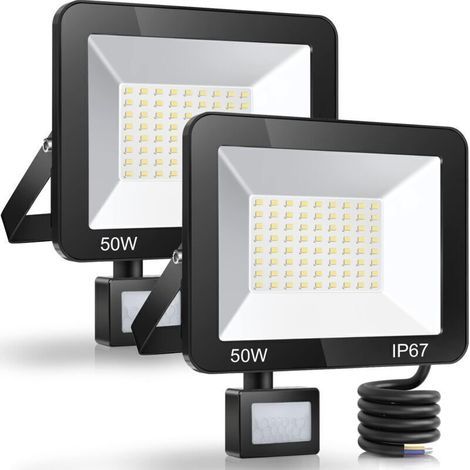 50-W-LED-Flutlicht für den Außenbereich mit Bewegungsmelder, 2er-Pack, IP67 wasserdichter LED-Strahler mit Sensor, 5000 lm, 7000 K kaltweiße Außenbeleuchtung, Außenleuchte für Garten, Terrasse, Eingan (1/5)